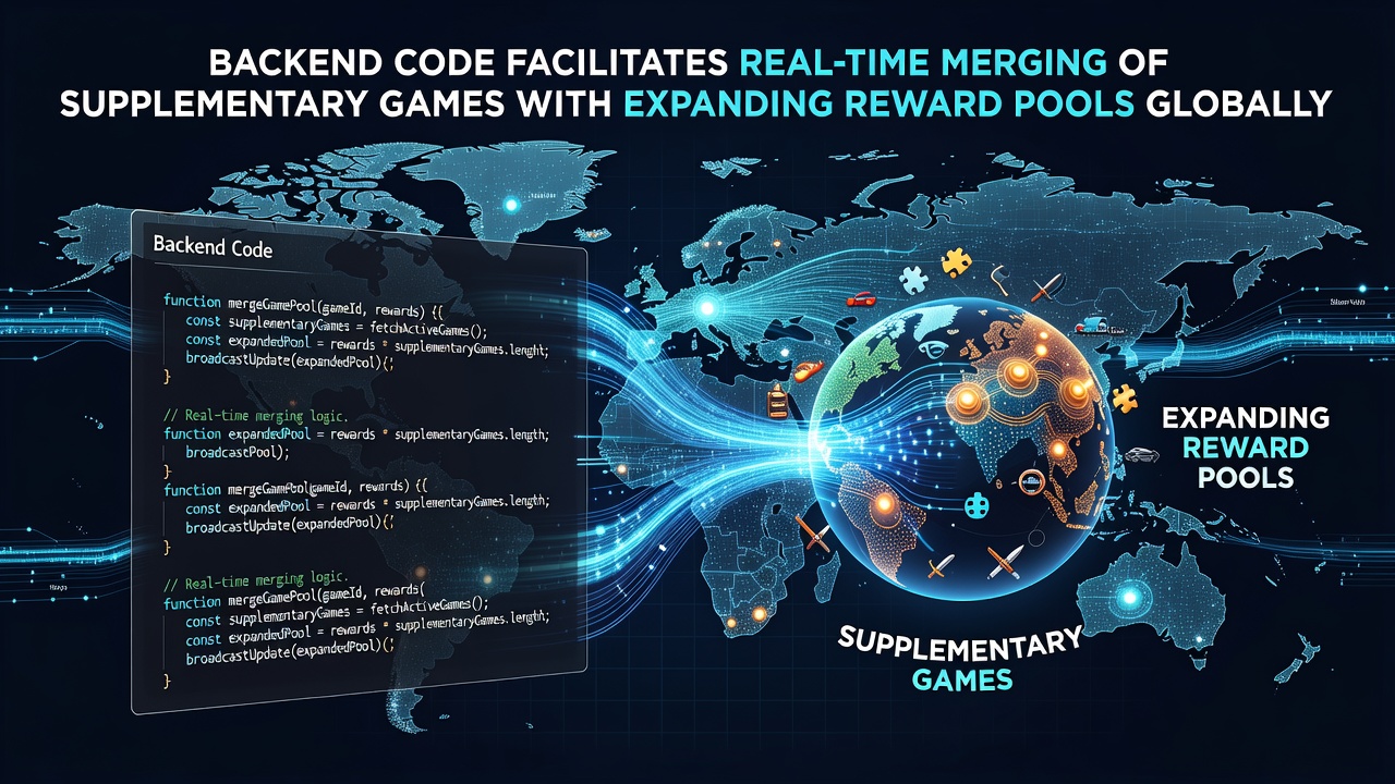Backend server infrastructure handling real-time integration of supplementary games with expanding global reward pools