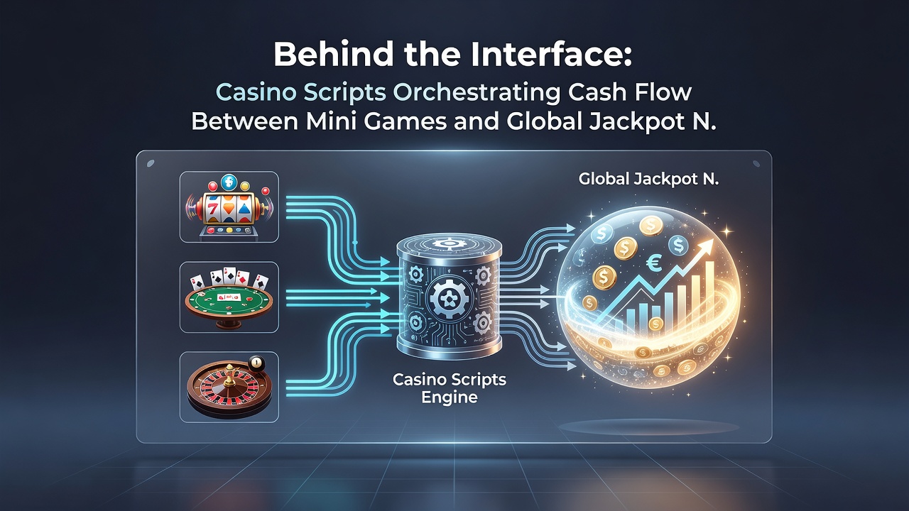 Technical diagram of script interactions linking mini-games to global jackpot pools