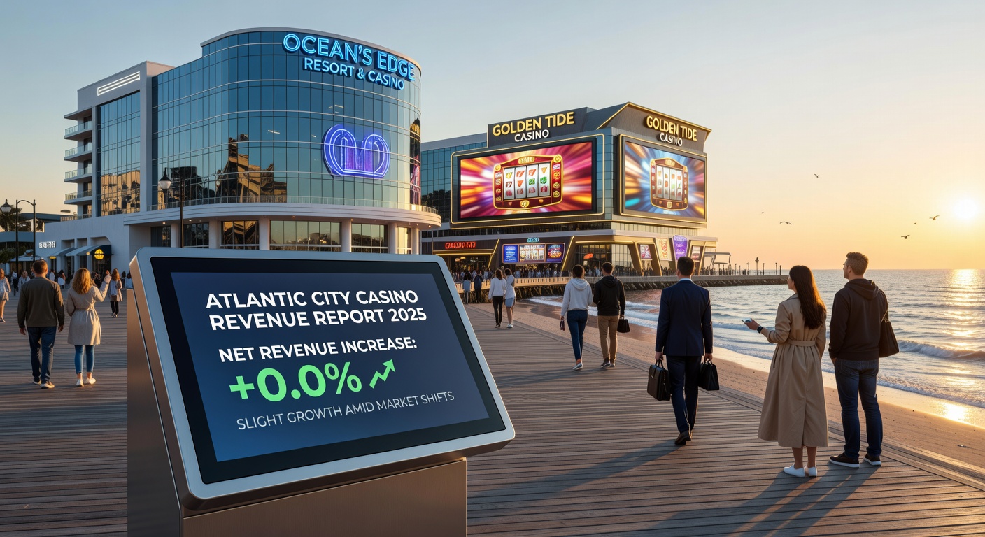 Close-up of bustling casino floor in Atlantic City, showing slot machines, roulette tables, and excited players under bright lights