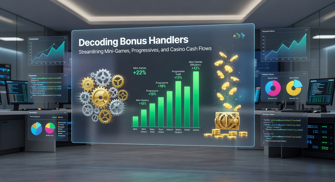 Digital interface showing bonus handler dashboard with mini-game triggers and progressive jackpot meters climbing in real-time