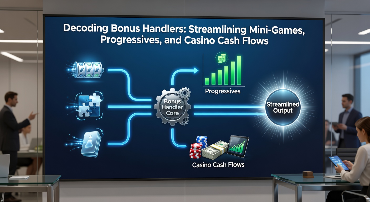 Flowchart illustrating bonus handler integration with progressive networks, mini-game modules, and casino payment systems