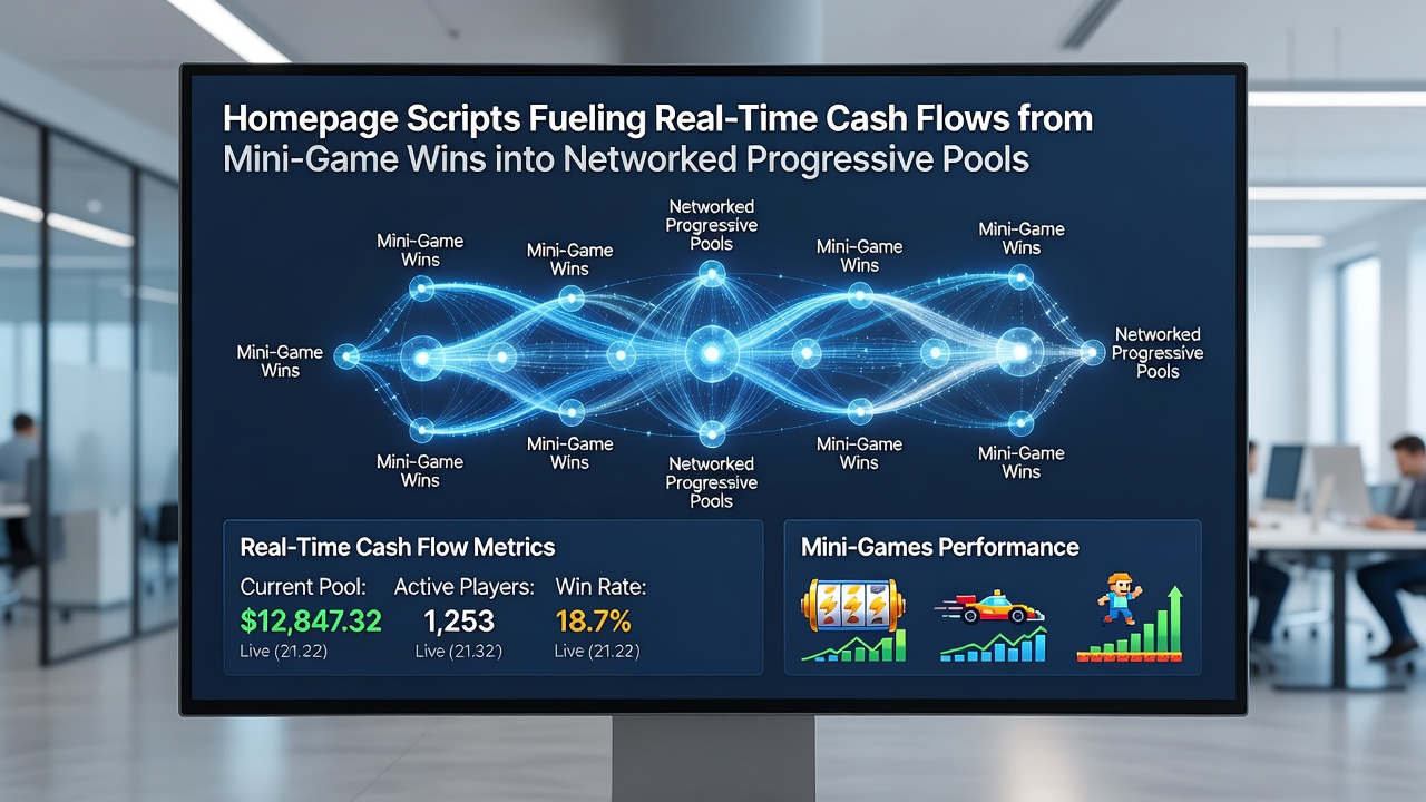 Flowchart illustrating real-time cash flow from mini-games to networked progressive pools