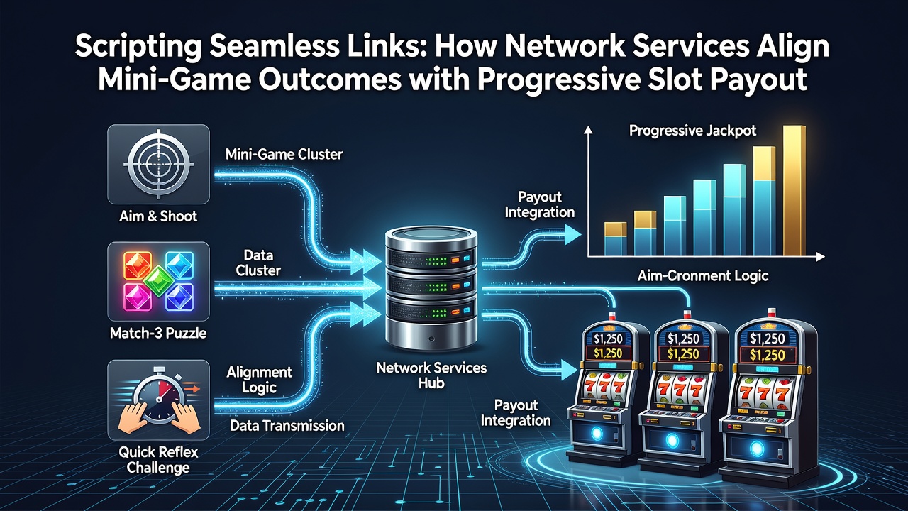 Flowchart of scripting process linking mini-game results to slot progressives and bonus systems