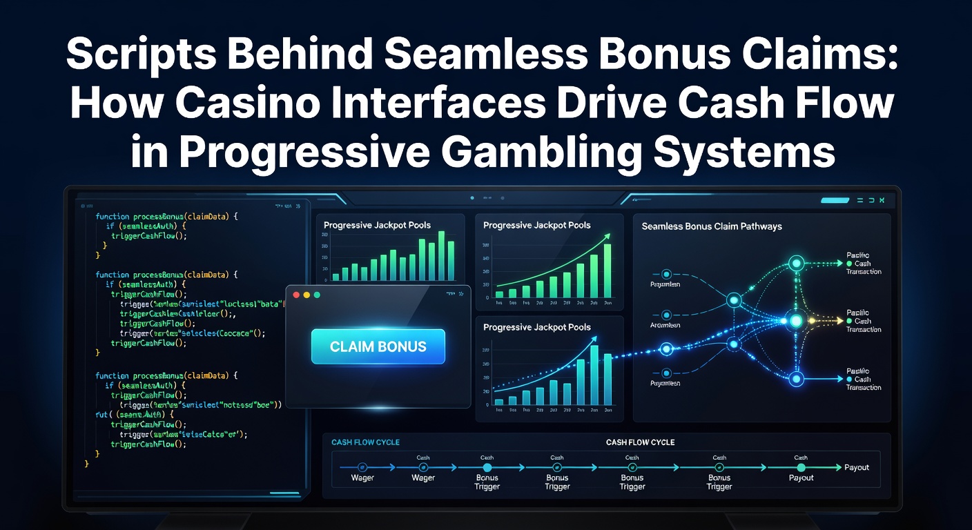 Casino interface displaying real-time bonus claim scripts and progressive jackpot meters